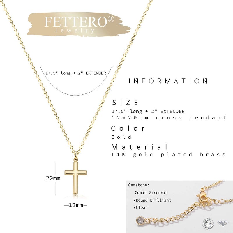 Fettero Cross Necklace Gold Faith Pendant 14K Gold Plated Dainty Chain Minimalist Simple Tiny God Lords Prayer Religious Jewelry - Image 5